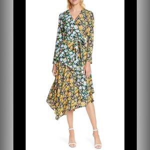 Maje Roen Floral Asymmetric Midi Dress